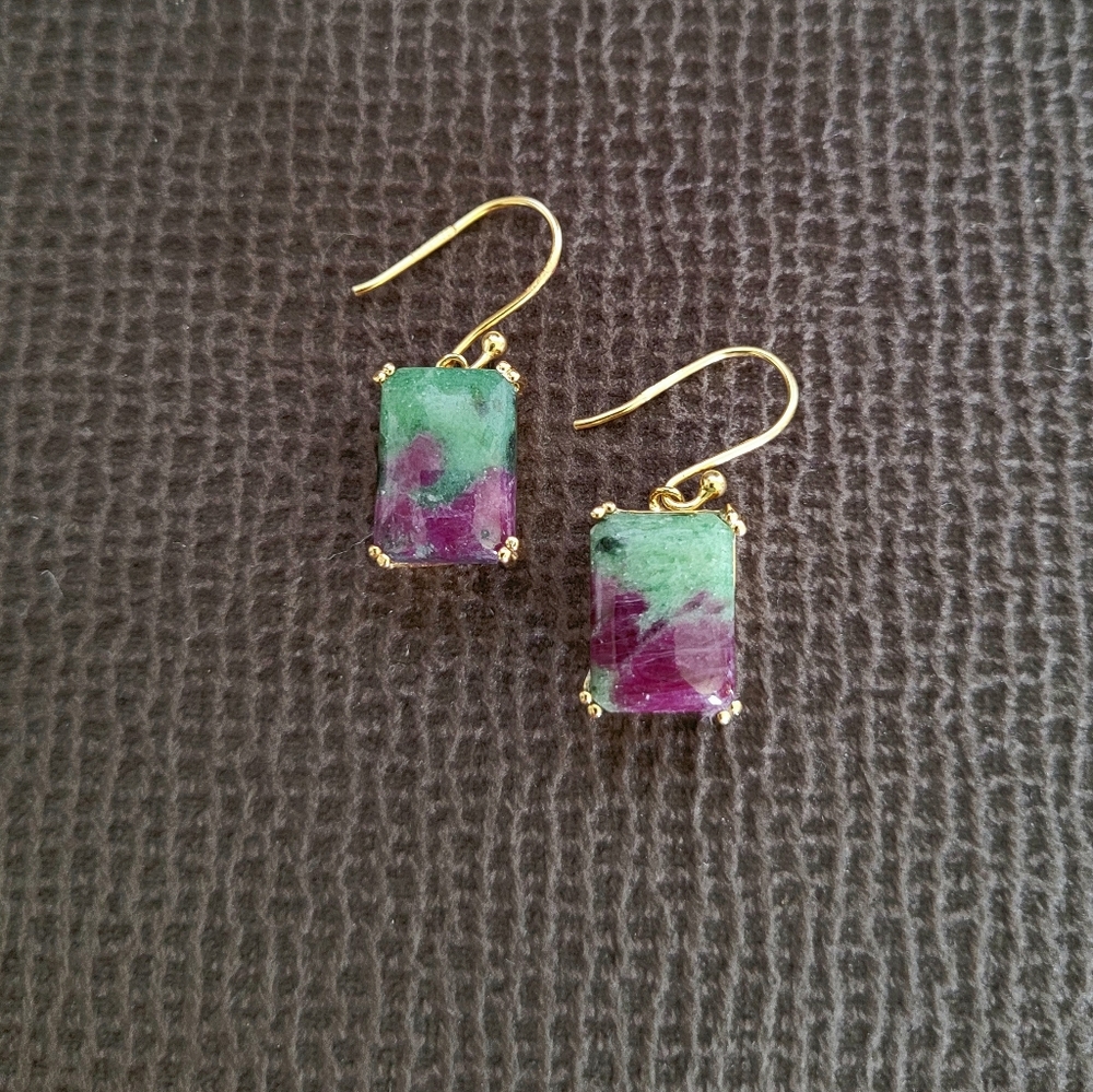 Shivam Rectangular Ruby Ziosite  Earrings - Picture 3 of 15